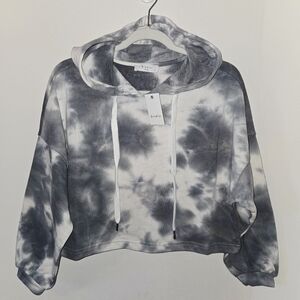Elodie Cropped Tie-Dye Hoodie NWT XSmall Grey White